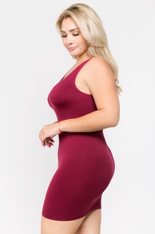 Women's Seamless Long Tank Slip Dress Burgundy Color style 2