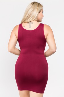 Women's Seamless Long Tank Slip Dress Burgundy Color style 3