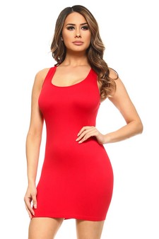 Women's Seamless Long Tank Slip Dress Red Color