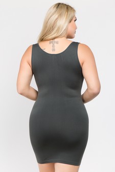 Women's Seamless Long Tank Slip Dress Charcoal Color style 3