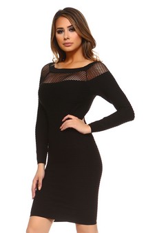 Women's Sneak Peek Fishnet Long Sleeve Mini Bodycon Dress style 2