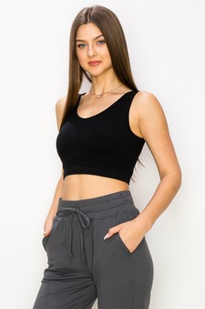 Women’s Ribbed Deep Scoop Cropped Tank Top w/ Reversible Neckline style 2