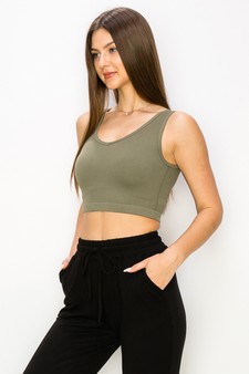 Women’s Ribbed Deep Scoop Cropped Tank Top w/ Reversible Neckline style 2