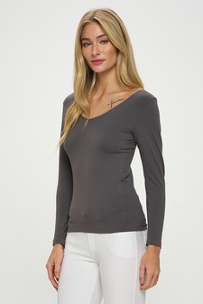 Women’s Seamless Reversible V-Neck Long Sleeve Top (New Version) style 2