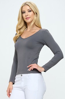 Women’s Seamless Reversible V-Neck Long Sleeve Top style 2