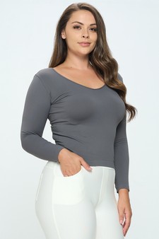 Women’s Seamless Reversible V-Neck Long Sleeve Top style 2