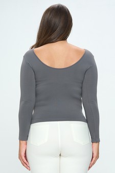 Women’s Seamless Reversible V-Neck Long Sleeve Top style 3