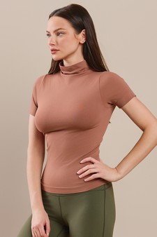 Women’s Bare Essential Seamless Mock Neck Short Sleeve Top style 2