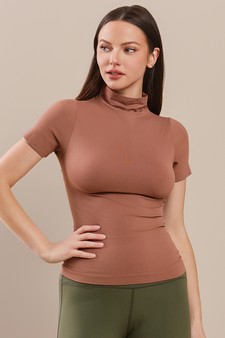 Women’s Bare Essential Seamless Mock Neck Short Sleeve Top style 4