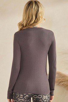 Women's Seamlessly Soft Ribbed Modal Mock Neck Long Sleeve Top style 2