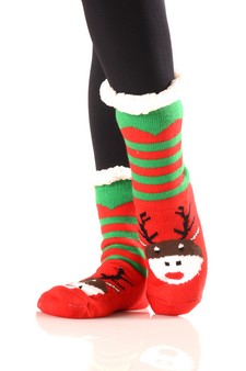Women's Faux Sherpa Santa Claus Christmas Slipper Socks