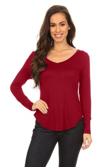 Solid V-Neck Long Sleeve Top