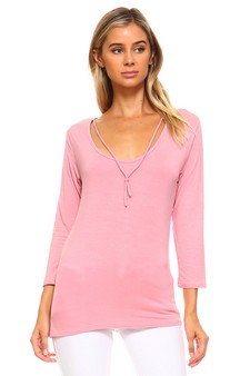 Solid ¾ Sleeve w/ Neck Tie Top style 2