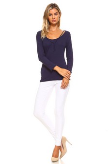 Solid ¾ Sleeve w/ Neck Tie Top style 4