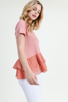 Women's Short Sleeve Chiffon Ruffle Top style 3