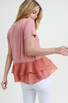 Women's Short Sleeve Chiffon Ruffle Top style 4