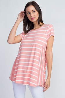 Lady's Short Sleeve Multi-Striped Print Top style 2