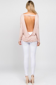 Women's Long Sleeve Surplice Open Back Top style 4