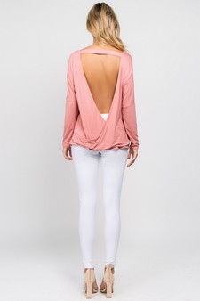 Women's Long Sleeve Surplice Open Back Top style 4
