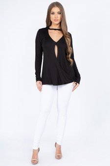 Women's Long Sleeve Choker Neck Keyhole Wrap Top style 2