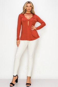 Women's Long Sleeve Choker Neck Keyhole Wrap Top style 4