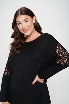 Women's Lace Dolman Sleeve Crewneck Top style 4