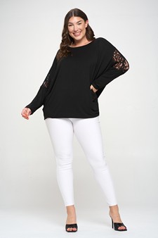 Women's Lace Dolman Sleeve Crewneck Top style 5