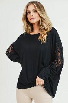 Women's Lace Dolman Sleeve Crewneck Top style 2