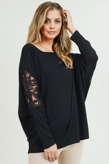 Women's Lace Dolman Sleeve Crewneck Top style 4