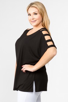 Women's Short Dolman Sleeve Top with Lattice Detail style 2