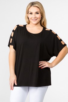 Women's Short Dolman Sleeve Top with Lattice Detail style 4