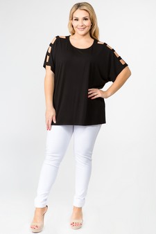 Women's Short Dolman Sleeve Top with Lattice Detail style 5