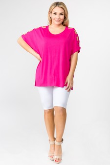 Women's Short Dolman Sleeve Top with Lattice Detail style 4