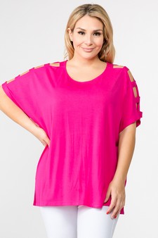 Women's Short Dolman Sleeve Top with Lattice Detail style 5