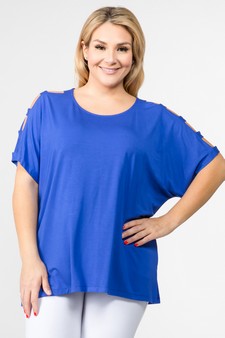 Women's Short Dolman Sleeve Top with Lattice Detail style 2