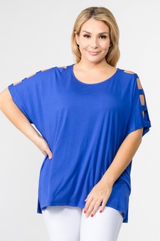 Women's Short Dolman Sleeve Top with Lattice Detail style 4