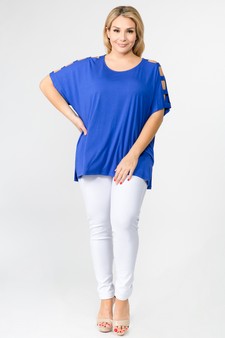 Women's Short Dolman Sleeve Top with Lattice Detail style 5