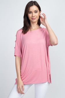 Women's Short Dolman Sleeve Top with Lattice Detail style 2