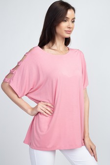 Women's Short Dolman Sleeve Top with Lattice Detail style 3