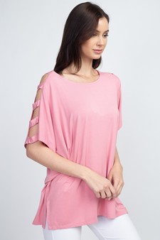 Women's Short Dolman Sleeve Top with Lattice Detail style 4