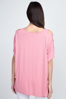Women's Short Dolman Sleeve Top with Lattice Detail style 5