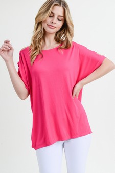 Women's Short Dolman Sleeve Top with Lattice Detail style 2