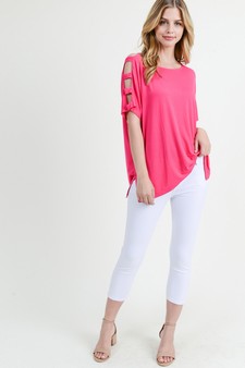 Women's Short Dolman Sleeve Top with Lattice Detail style 6