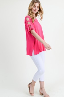 Women's Short Dolman Sleeve Top with Lattice Detail style 7