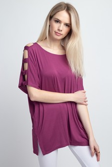 Women's Short Dolman Sleeve Top with Lattice Detail style 2