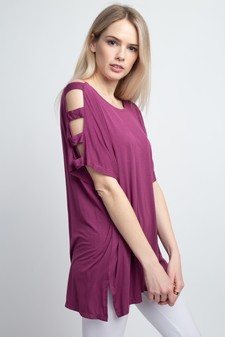 Women's Short Dolman Sleeve Top with Lattice Detail style 3