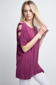 Women's Short Dolman Sleeve Top with Lattice Detail style 4