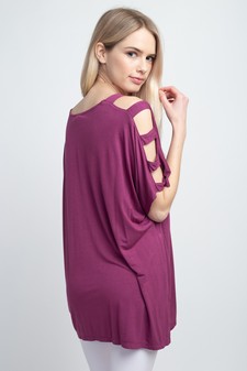 Women's Short Dolman Sleeve Top with Lattice Detail style 5