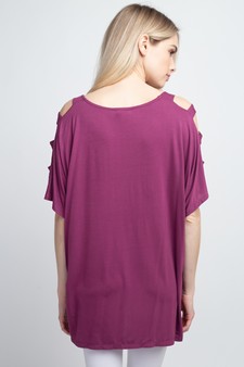 Women's Short Dolman Sleeve Top with Lattice Detail style 6
