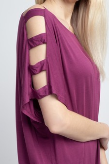Women's Short Dolman Sleeve Top with Lattice Detail style 7